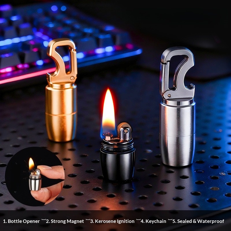 Ferro Rod Striker - Mini llavero, encendedor de querosina, cinta